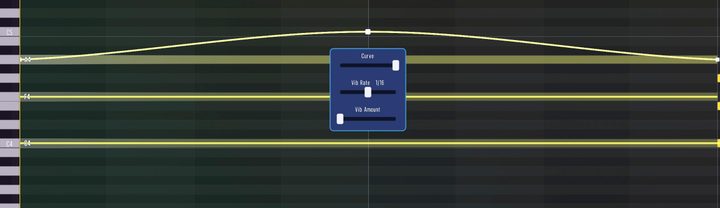 Editing per-note MPE expression in the piano roll (macOS).
