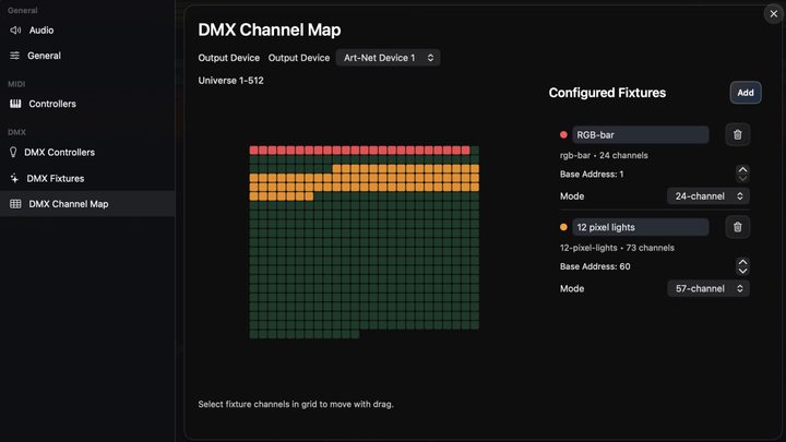 The DMX512 channel map editor.