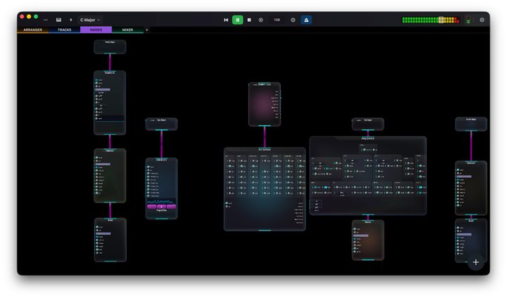 The node view, used to build custom feedback loops and modulation routings.