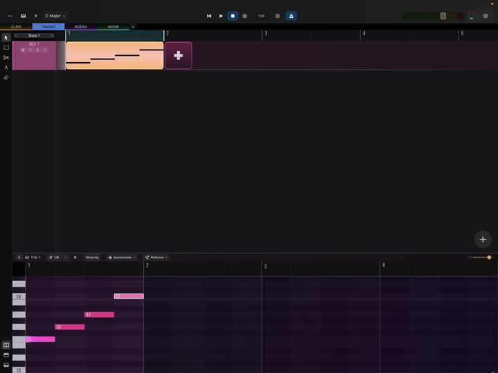 The piano roll showing a single-bar MIDI clip.