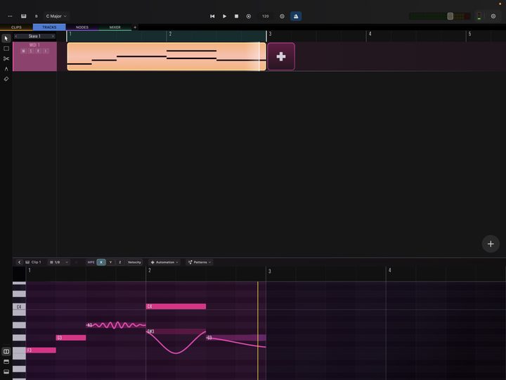Editing MPE expression curves on a note.