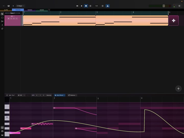 Turning on Continuous mode so automation curves keep evolving across a looped clip instead of restarting.