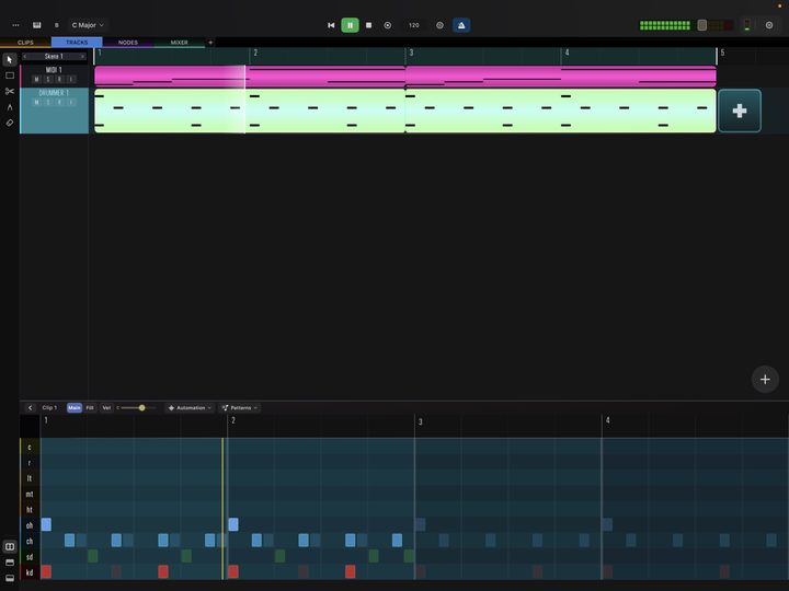 The drum track complexity slider, which varies a single drum clip.