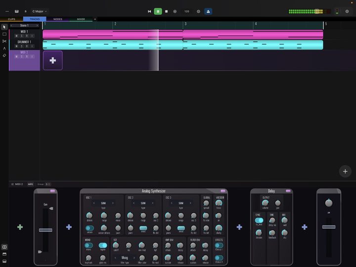 A delay effect inserted into the track's signal chain.
