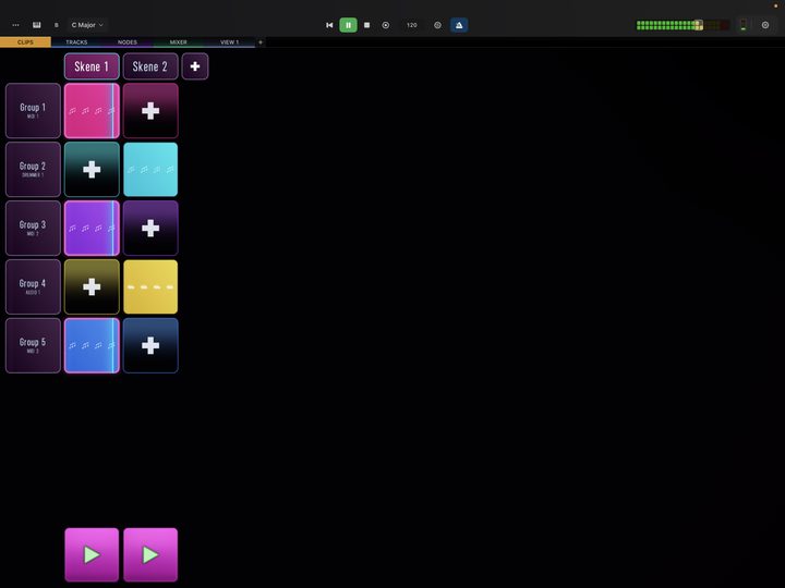 The arranger view, for creating real-time arrangements from tracks and scenes.