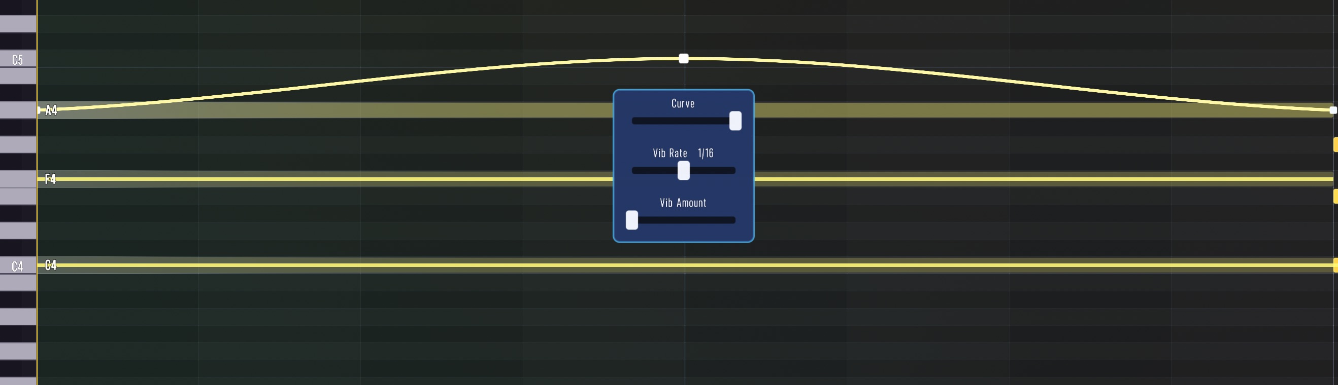 Editing per-note MPE expression curves in the piano roll