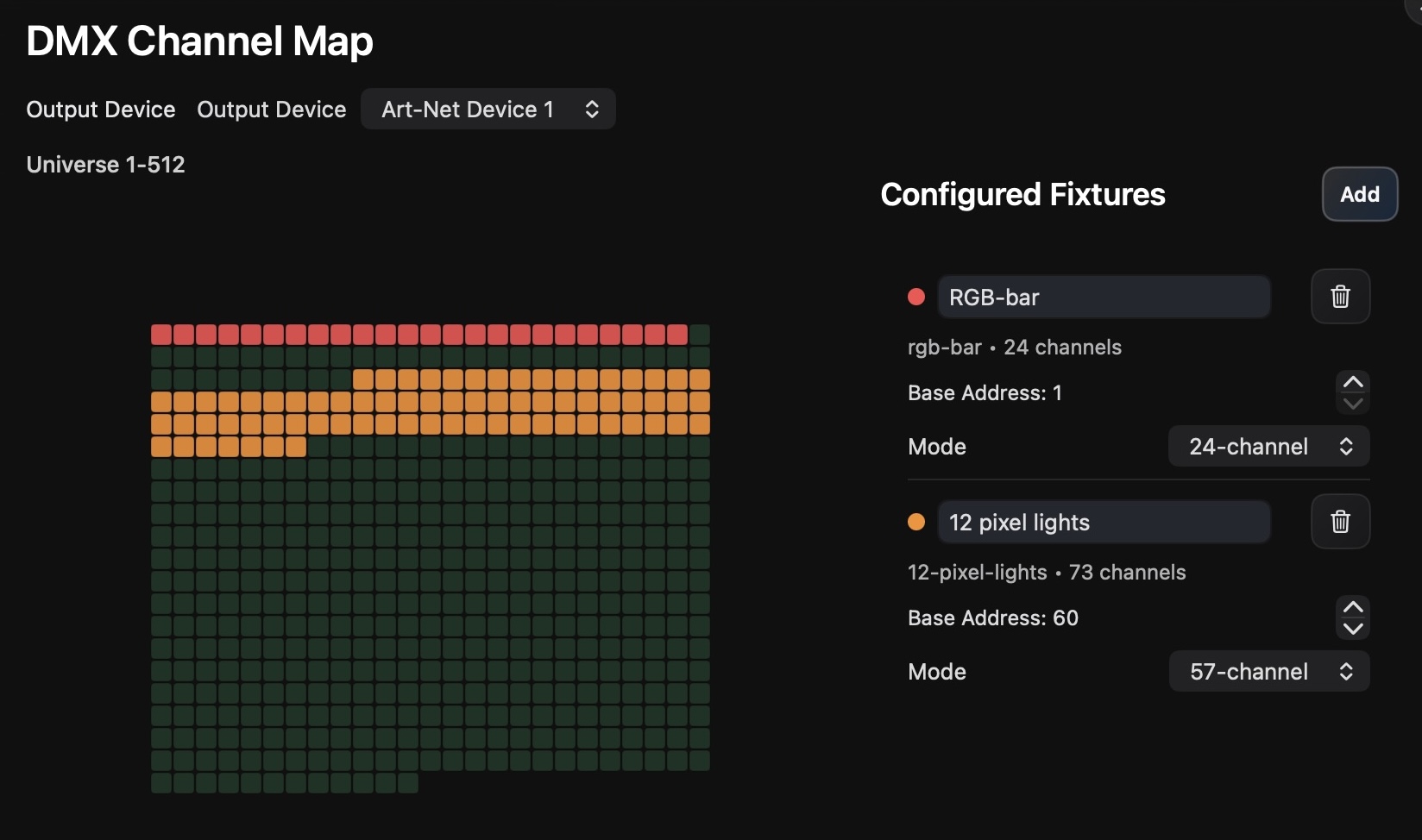 DMX fixture channel map