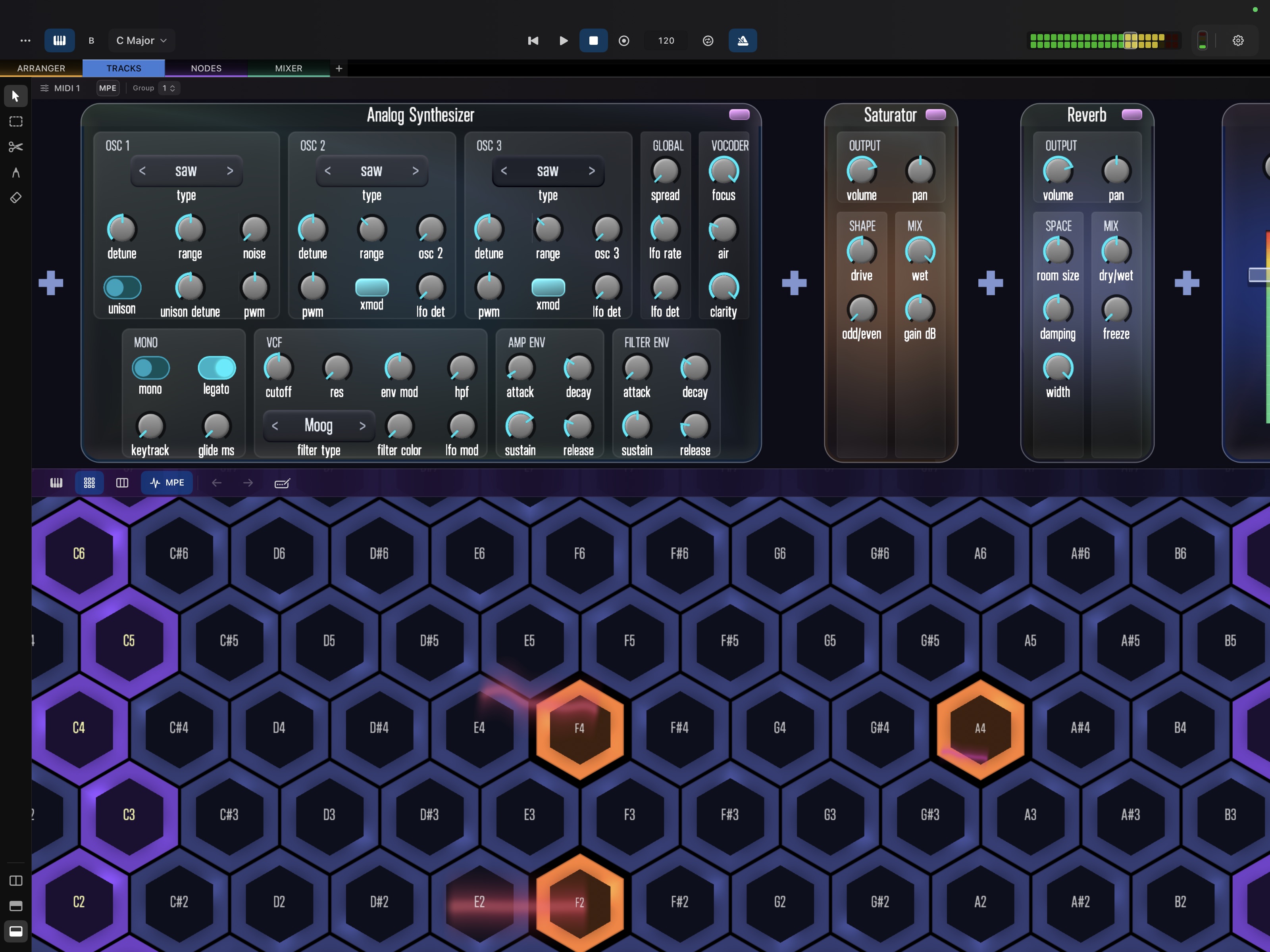 Multi-touch MPE pad grid on iPad